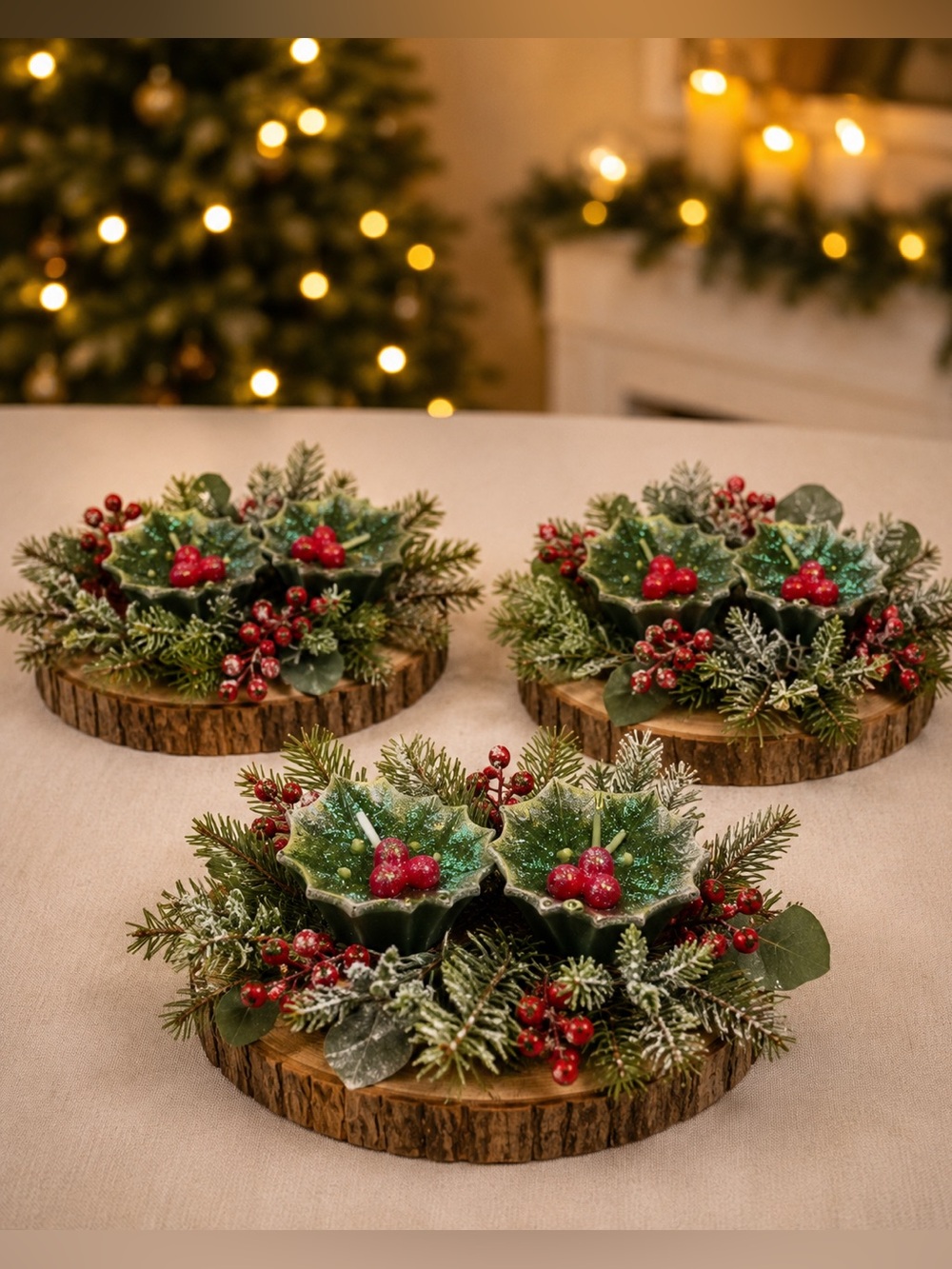 Illuminations Holly Leaf Berry Candles Set of 5 NWT Christmas Décor